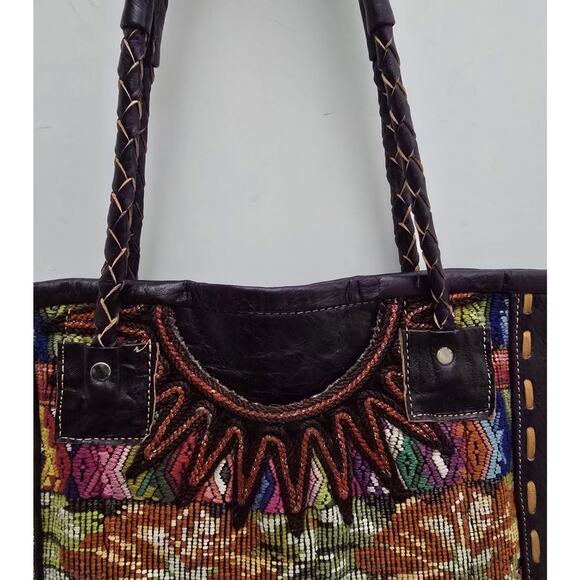 Altiplano Handmade Fair Trade Tote Purse Recycled Blouses and Purple Leather - Picture 6 of 13